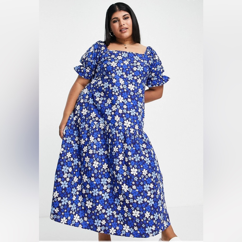 ASOS PLUS PUFF SLEEVE DRESS 💙🦋💙 - Picture 2 of 8